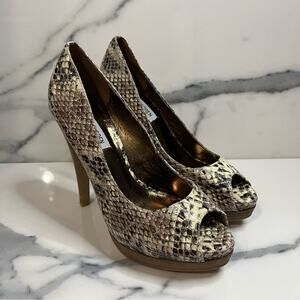 Steve Madden | Brown Cream Reptile Peeptoe Platform Disobey Heels Sz 7.5